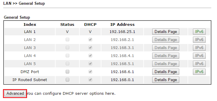 a screenshot of LAN setup page on DrayOS